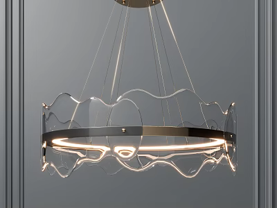 Modern Transparent Chandelier with Wavy Acrylic Shade and Illuminated Metal Frame 3d model