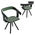 Modern Minimalist Dining Chairs With Green Padded Backrest Black Armrests And Black Legs