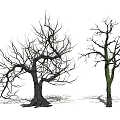 Two Arbor Trees With Leafless Branches Exposed Roots And Green Vines On White Background 3d model