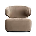 Modern Beige Velvet Single Sofa With Curved Armrest And Quilted Stitching Design