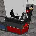 Modern Black Red Reception Desk With Flame Design And Vertical Red Slats