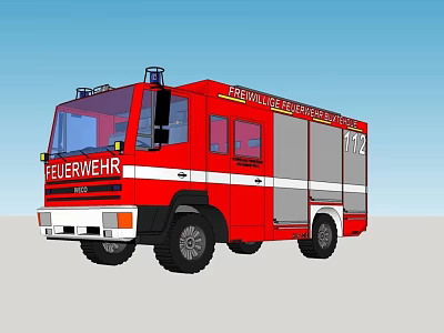 Red Fire Vehicle With Emergency Rescue Equipment And Fire Department Markings 3d model
