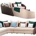 Modern Beige Sectional Sofa With Mixed Color Pillows And Cozy Green Throw Blanket