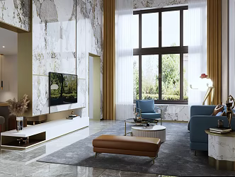Light Luxury Duplex Living Room Villa Living Room 3d model