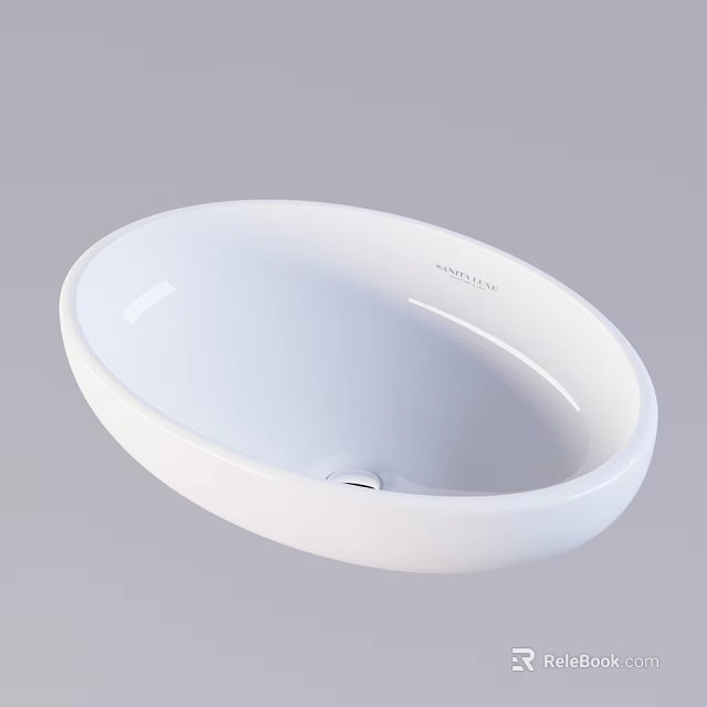 White Oval Shaped Ceramic Wash Basin with Smooth Surface and Modern Design for Bathroom 3d model 