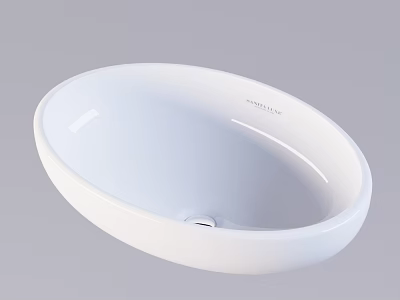 White Oval Shaped Ceramic Wash Basin with Smooth Surface and Modern Design for Bathroom 3d model