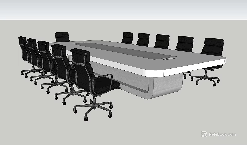 Modern Conference Table In Office Meeting Room With Black Ergonomic Chairs And Contemporary Style 3d model 