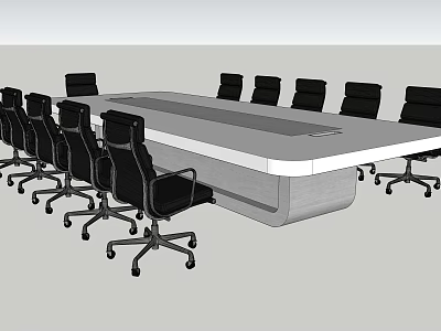 Modern Conference Table In Office Meeting Room With Black Ergonomic Chairs And Contemporary Style 3d model