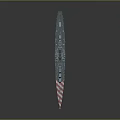 Detailed Blue Warship Model With Red White Deck Turrets And Mast Structure