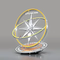 Future Themed Compass Shaped Art Installation With Star Structure And Yellow Rings 3d model