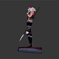 3D Character Model With Pink Hair Black Outfit And Spiked Weapon On Pink Platform