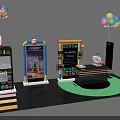 Interactive Zone Setup With Colorful Balloons Decorative Display Stands And Information Boards