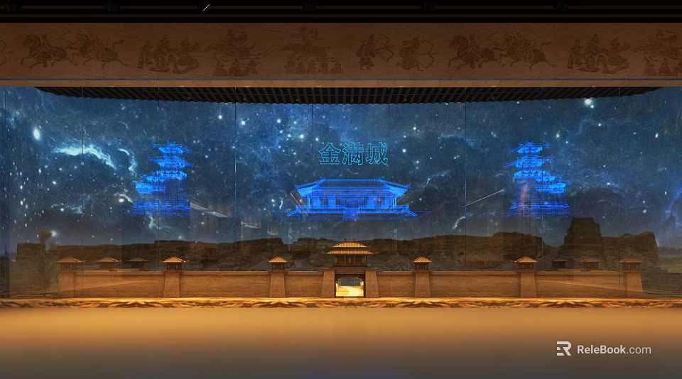 Luxurious Tobacco And Alcohol Store With Ancient Architectural Style Blue Projections And Starry Sky Background 3d model 