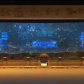 Luxurious Tobacco And Alcohol Store With Ancient Architectural Style Blue Projections And Starry Sky Background