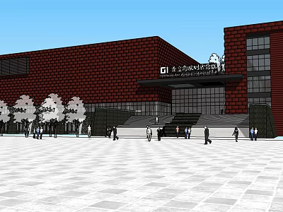 National Museum of China Red Brick Building Exterior With Plaza And People Walking 3d model