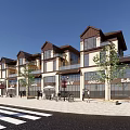 Modern Commercial Street With Luxury Retail Shops Outdoor Seating Areas And Pedestrian Activity