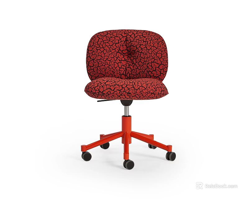 Modern Red Cracked Pattern Office Chair With Orange Base And Black Wheels 3d model