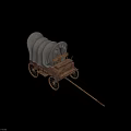 Vintage Wooden Wagon With Canvas Cover And Wooden Seat And Spoked Wheels