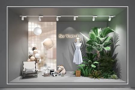 Women's Clothing Window Clothing Window Plant Combination Window Women's Model Landscape 3d model