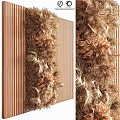 Decorative Greenery Wall Design With Dried Flowers And Wooden Striped Panel Background