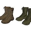 Two Pairs of Brown and Green Military Boots with Lace Up Outdoor Design