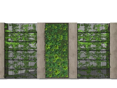 Lush Green Living Wall With Vertical Plant Design And Decorative Panels 3d model