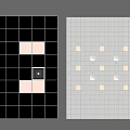 Two Gray Grid Panels With White Squares Layout And Central Black Square Design 3d model