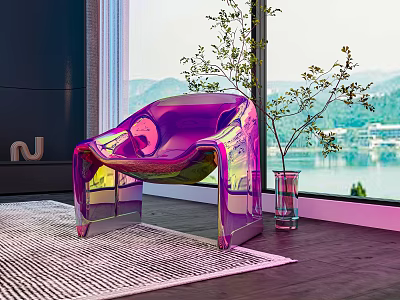Single Sofa Transparent Colorful Gradient Design Indoor With Plant And Window View On Wooden Floor 3d model