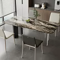 Modern Dining Table Set With Marble Top And Light Dark Chairs In Modern Kitchen Interior 3d model