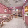 Pink Milk Tea Shop With Cloud Decorations Angel Wing Elements Pink Tables Chairs And Mirror