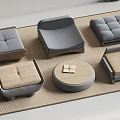 Set of Modern Stools With Cushioned Seats Gray And Beige On Woven Rug