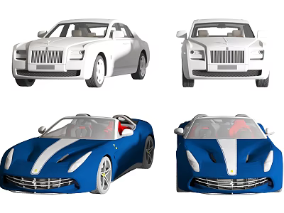 White Luxury Sedan And Blue Convertible Sports Car Multi Angle Views 3d model