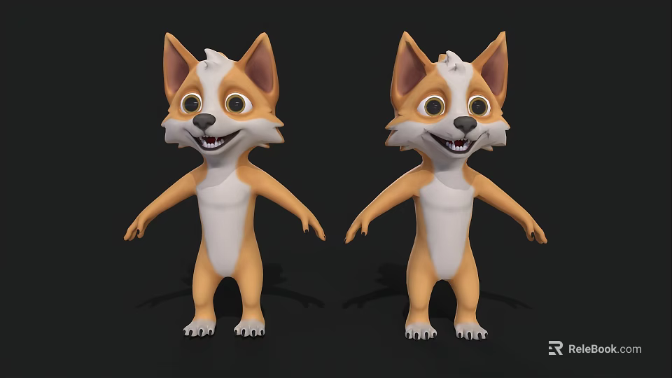 Cartoon Corgi 3D Models Adorable Cheerful Standing Pose with Big Eyes Ears Character Design 3d model 