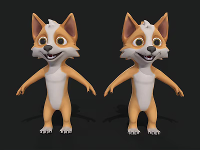 Cartoon Corgi 3D Models Adorable Cheerful Standing Pose with Big Eyes Ears Character Design 3d model