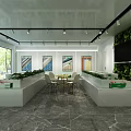 Modern Exhibition Hall With White Display Counters And Green Packaged Products On Show
