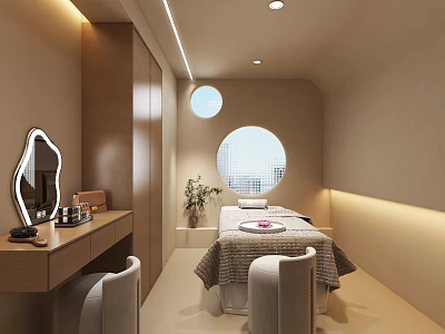 Modern SPA Sauna Room Interior With Massage Bed Mirror Plant And Soft Lighting 3d model