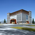 Modern School Building With Grand Entrance Large Windows And Trees Along Landscaped Pathway