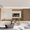 Modern Living and Dining Room Interior Design With Wooden Cabinets Sofa TV And Decorative Painting
