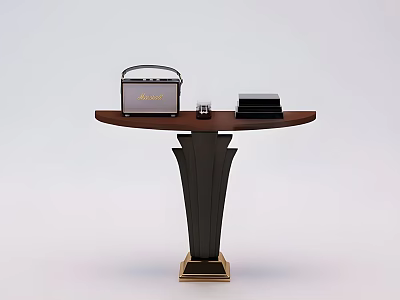 Elegant Dark Brown Wooden Coffee Table With Gold Accented Base And Stylish Decor 3d model
