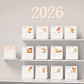 Decorative Ornament Set With 2026 Neon Light And Multi Layer Shelves Holding Cartoon Calendars