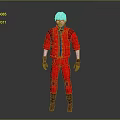 White Haired Game Movie Character In Red Leather Jacket And Pants With Brown Gloves Boots