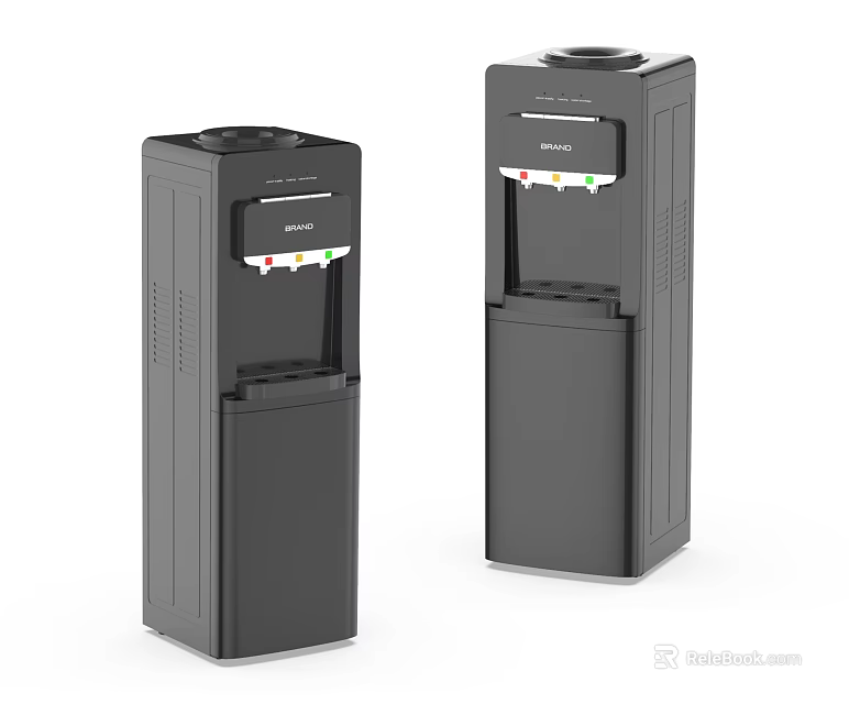 Two Black Floor Standing Water Dispensers Modern Design For Home Daily Appliances 3d model 