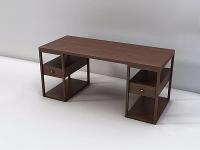 Modern Wooden Desk With Two Drawers And Open Shelves Rectangular Top And Sturdy Frame 3d model