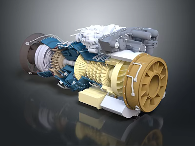 Detailed Aero Engine 3D Model With Internal Turbine Blades And Components 3d model
