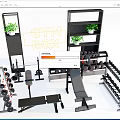 Gym Box Sports Equipment With Dumbbells Barbells Bench And Plant Shelves