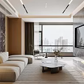 Luxury Modern Living And Dining Interior With Marble Finishes Illuminated Stairs And Panoramic City View