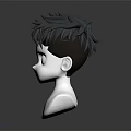 White Bust Head Model With Dark Layered Hair And Simple Outlined Facial Features