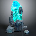 Glowing Blue Crystal Structure With Rock Base And Small Stones