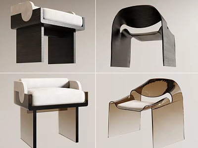 Modern Stylish Stools With Contemporary Design Wooden And Transparent Acrylic Structures And Upholstered Seats 3d model