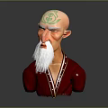 3D Game Movie Character Bald Head With Green Forehead Symbol Long White Beard Pink Outfit